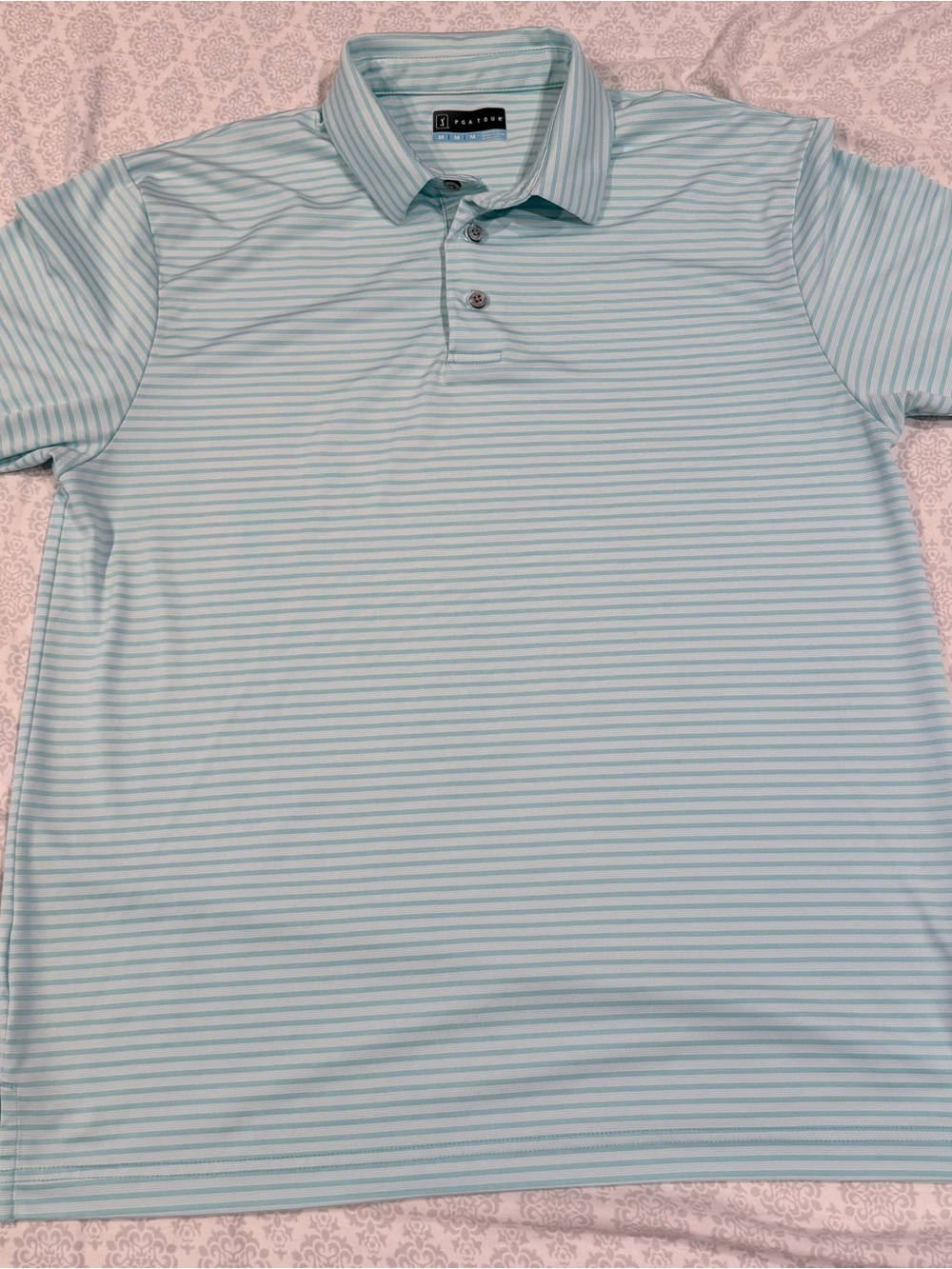 PGA Tour Teal & White Striped Polo Shirt